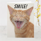 GINGER CAT SOURIRE PENSANT DE VOUS Cartes de voeux (Fleur jaune)