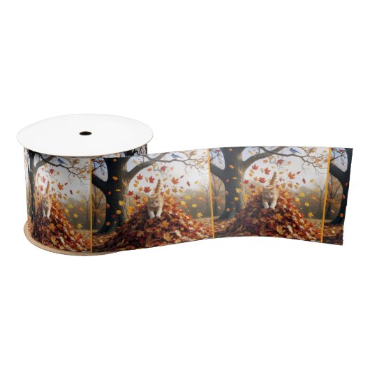 Ginger Cat springt uit de herfst bladstapel Lint (Spoel)