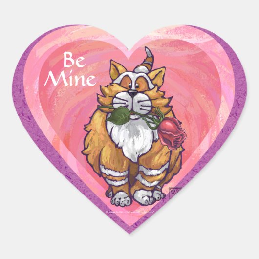Ginger Cat Valentijnsdag Hart Sticker (Voorkant)
