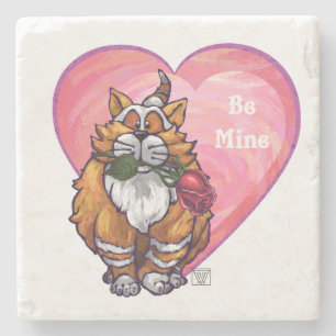 Ginger Cat Valentijnsdag Stenen Onderzetter