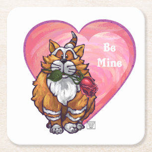 Ginger Cat Valentijnsdag Vierkante Kartonnen Onderzetter