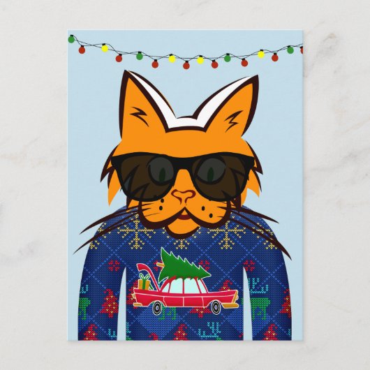 GINGER CAT WEARING CHRISTMAS SWEATER BRIEFKAARTEN (Voorkant)