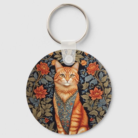 Ginger Cat William Morris geïnspireerd door bloeme Sleutelhanger (Voorkant)