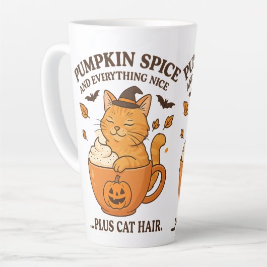 Ginger Cat Witch - Schattige Halloween-ontwerp met Latte Mok (Linkerhoek)