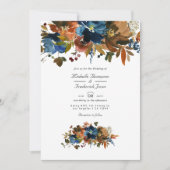 Ginger en Navy Bloemencode QR Code RSVP Huwelijk Kaart (Voorkant)