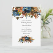 Ginger en Navy Bloemencode QR Code RSVP Huwelijk Kaart (Staand voorkant)