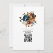 Ginger en Navy Bloemencode QR Code RSVP Huwelijk Kaart (Achterkant)