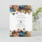 Ginger- en Navy Floral Wedding Couples Shower Kaart (Staand voorkant)