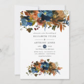 Ginger en Navy Floral Wedding Kaart (Voorkant)