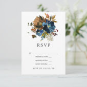 Ginger en Navy Floral Wedding RSVP Kaartje (Staand voorkant)