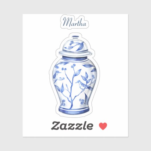 Ginger Jar Blanc avec le nom Vinyl Sticker (Feuille)