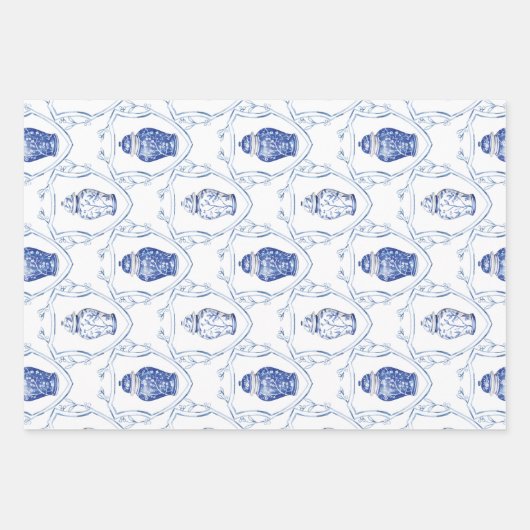 Ginger Jar Blauw en Wit Chinoiserie Inpakpapier Vel (Voorkant)