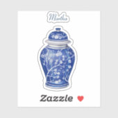 Ginger Jar Bleu avec le nom Vinyl Sticker (Feuille)