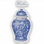 Ginger Jar Blue met naam Vinyl Sticker (Voorkant)