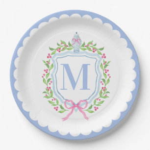 Ginger Jar & Christmas Berries Monogram Scalloped Papieren Bordje