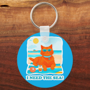 Ginger Kat op het Strand Ik Heb de Zee Nodig in de Sleutelhanger