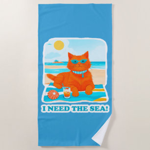 Ginger Kat op het Strand Ik Heb de Zee Nodig Strandlaken