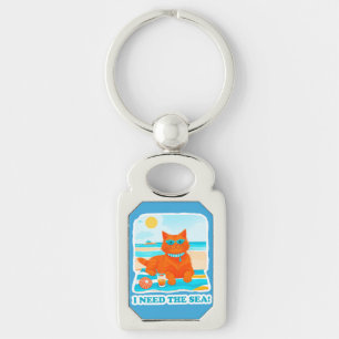 Ginger Kat op het Strand Ik Heb de Zee Nodig Zomer Sleutelhanger