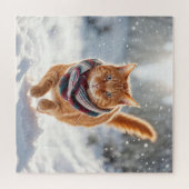Ginger kat op sneeuw legpuzzel (Horizontaal)