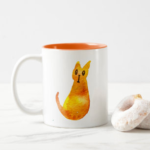 Ginger kat schattige illustratie waterverf tweekleurige koffiemok