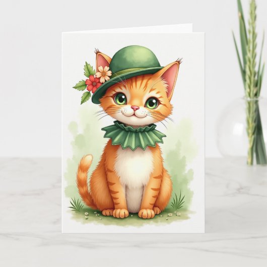Ginger Kitten Bowler Hat Card Kaart (Voorkant)