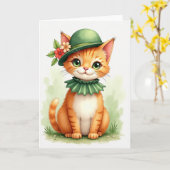 Ginger Kitten Bowler Hat Card Kaart (Gele Bloem)
