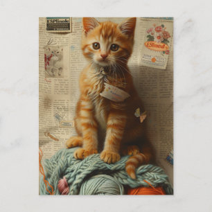 Ginger Kitten Garen Collage Gemengde media Briefkaart
