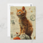Ginger Kitten Garen Collage Gemengde media Briefkaart (Voorkant / Achterkant)