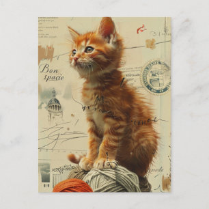 Ginger Kitten Garen Collage Gemengde media Briefkaart
