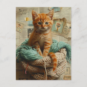Ginger Kitten Garen Collage Gemengde media Briefkaart
