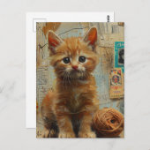 Ginger Kitten Garen Collage Gemengde media Briefkaart (Voorkant / Achterkant)