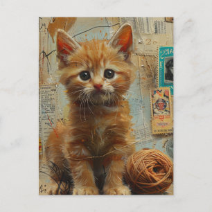 Ginger Kitten Garen Collage Gemengde media Briefkaart