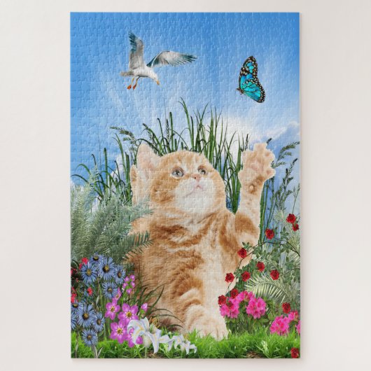 Ginger Kitten in een bloementuin Legpuzzel (Verticaal)