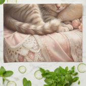 Ginger Kitten Slapen (Shabby Chic) Theedoek (Gevouwen)