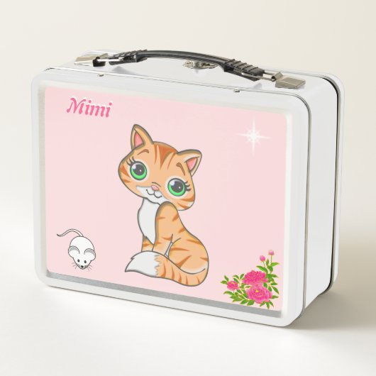 Ginger kitty cat, bloemen, muis en ster op roze (Achterkant)