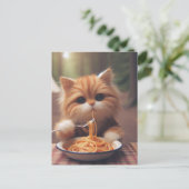 Ginger Kitty Eats Spaghetti Briefkaart (Staand voorkant)