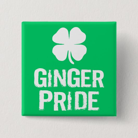 GINGER PRIORITEIT MET SHAMROCK VIERKANTE BUTTON 5,1 CM (Voorkant)