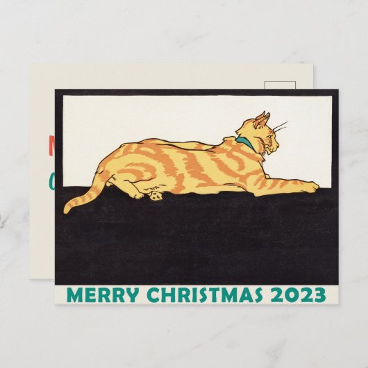 Ginger Striped Cat Merry Kerstmis Briefkaart (Voorkant / Achterkant)