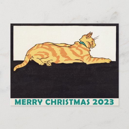 Ginger Striped Cat Merry Kerstmis Briefkaart (Voorkant)