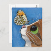 Ginger Tabby Cat en Butterfly Briefkaart (Voorkant / Achterkant)