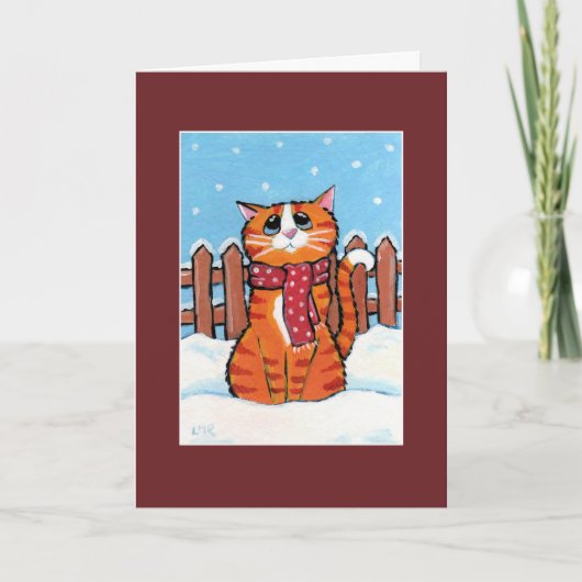 Ginger Tabby Cat in de Kaart van de sneeuwkerst (Voorkant)