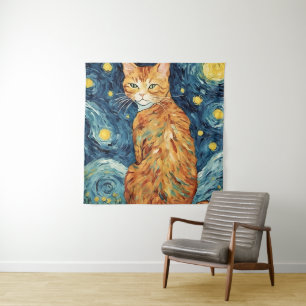 Ginger Tabby Cat in de Sterrennacht Wandkleed