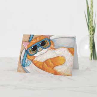 Ginger Tabby Cat met Snorkel in Sink - Cat Art Kaart
