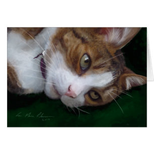 Ginger Tabby Cat on Green - Cat Art Blank Card