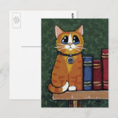 Ginger Tabby Cat op boekenplanken Illustratie Briefkaart (Voorkant / Achterkant)