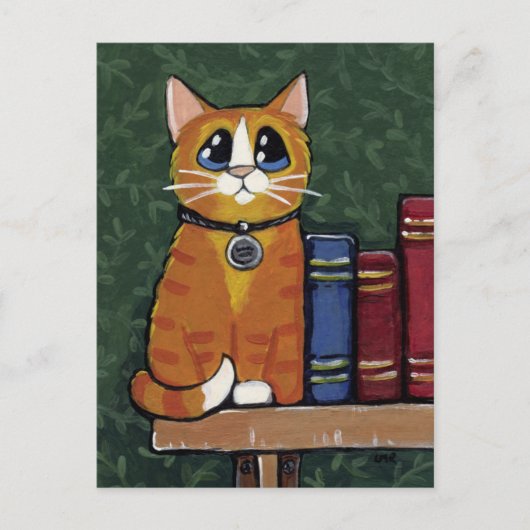 Ginger Tabby Cat op boekenplanken Illustratie Briefkaart (Voorkant)