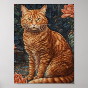 Ginger Tabby Kat en Rozen Poster
