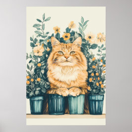 Ginger Tabby Kat Omgeven Door Bloeiende Bloemen Poster