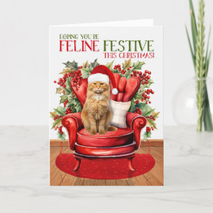 Ginger Tabby Kerstmis Kat FELINE Feestelijk Feestdagen Kaart