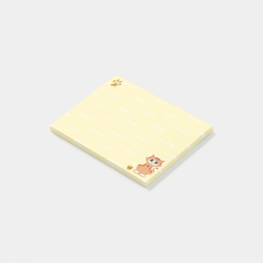 Ginger Tabby Kitty Cat Cartoon op Geel Post-it® Notes (Schuin)